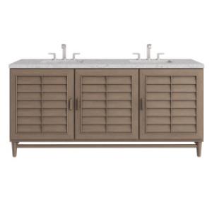 Portland 72IN Double Vanity Whitewashed Walnut w/ 3 CM Eternal Jasmine Pearl Silestone Top