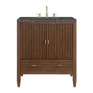 Myrrin 30" Single Vanity, Mid-Century Walnut w/ 3 CM Parisien Bleu Silestone Top