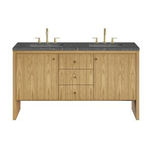 Hudson 60" Double Vanity, Light Natural Oak w/ 3 CM Parisien Bleu Top w/FreePower Wireless Charger