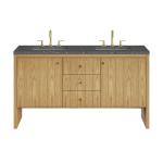 Hudson 60" Double Vanity, Light Natural Oak w/ 3 CM Parisien Bleu Top w/FreePower Wireless Charger