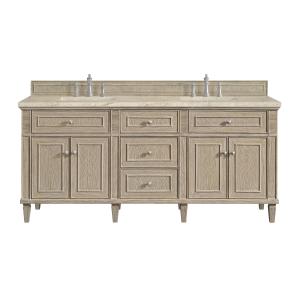 Lorelai 72" Double Vanity, Whitewashed Oak, w/ 3 CM Tajnar Eclos Top
