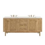 Laurent 72" Double Vanity, Light Natural Oak, w/ 3 CM Siberian Silestone Top w/FreePower Wireless Charger