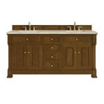 Brookfield 72" Double Vanity, Honey Oak, w/ 3 CM Tajnar Eclos Top w/FreePower Wireless Charger