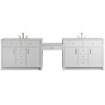 Bellshire 120" Dual Vanity Set with 24" Make-Up Counter, Bright White w/3 cm Ethereal Noctis Silestone Top