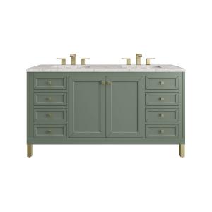 Chicago 60" Double Vanity, Smokey Celadon, w/ 3 CM Eternal Jasmine Pearl Silestone® Top w/FreePower Wireless Charger