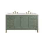 Chicago 60" Double Vanity, Smokey Celadon, w/ 3 CM Eternal Jasmine Pearl Silestone® Top w/FreePower Wireless Charger