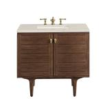 Amberly 36" Single Vanity, Mid-Century Walnut, w/ 3 CM Siberian Silestone Top