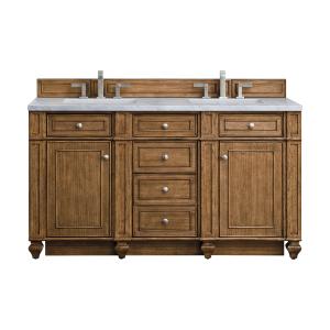 Bristol 60" Double Vanity, Saddle Brown w/ 3 CM Eternal Jasmine Pearl Silestone Top w/FreePower Wireless Charger