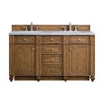 Bristol 60" Double Vanity, Saddle Brown w/ 3 CM Eternal Jasmine Pearl Silestone Top w/FreePower Wireless Charger