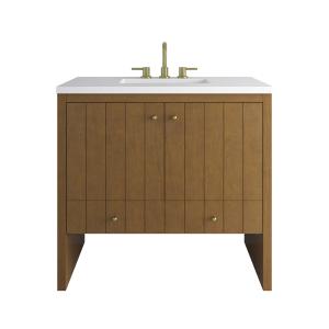 Hudson 36" Single Vanity, Honey Oak w/ 3 CM White Zeus Silestone Top