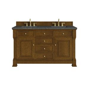 Brookfield 60" Double Vanity, Honey Oak w/ 3 CM Parisien Bleu Silestone Top w/FreePower Wireless Charger