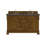 Brookfield 60" Double Vanity, Honey Oak w/ 3 CM Parisien Bleu Silestone Top w/FreePower Wireless Charger