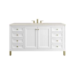Chicago 60" Single Vanity, Glossy White, w/ 3 CM Siberian Silestone Top w/FreePower Wireless Charger