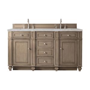 Bristol 60" Double Vanity, Whitewashed Walnut w/ 3 CM Victorian Silver Silestone Top w/FreePower Wireless Charger