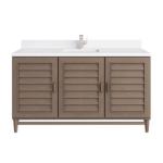 Portland 60IN Single Vanity Whitewashed Walnut w/ Single Hole 3 CM White Zeus Silestone Top & Backsplash