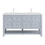 Breckenridge 60" Double Vanity, Serenity Blue, w/ 3 CM Ethereal Noctis Quartz Top w/FreePower Wireless Charger
