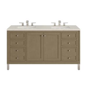Chicago 60" Double Vanity, Walnut Whisper, w/ 3 CM Siberian Silestone Top