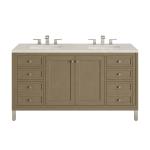 Chicago 60" Double Vanity, Walnut Whisper, w/ 3 CM Siberian Silestone Top