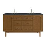 Laurent 60" Double Vanity, Honey Oak w/ 3 CM Charcoal Soapstone Silestone Top