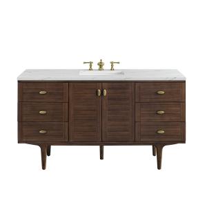 Amberly 60" Single Vanity, Mid-Century Walnut w/ 3 CM Ethereal Noctis Top w/FreePower Wireless Charger