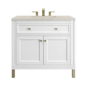 Chicago 36" Single Vanity, Glossy White, w/ 3 CM Siberian Silestone Top
