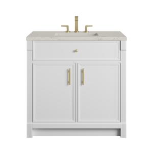 Bellshire 36" Single Vanity, Bright White w/ 3 CM Siberian Silestone Top