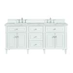 Lorelai 72" Double Vanity, Bright White w/ 3 CM Victorian Silver Silestone Top w/FreePower Wireless Charger