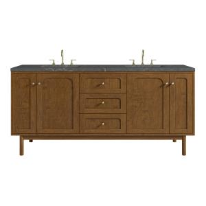 Laurent 72" Double Vanity, Honey Oak w/ 3 CM Parisien Bleu Silestone Top