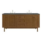 Laurent 72" Double Vanity, Honey Oak w/ 3 CM Parisien Bleu Silestone Top
