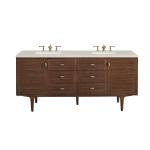 Amberly 72" Double Vanity, Mid-Century Walnut, w/ 3 CM Siberian Silestone Top w/FreePower Wireless Charger