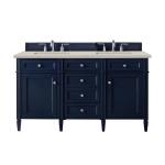 Brittany 60" Double Vanity, Victory Blue, w/ 3 CM Siberian Silestone Top w/FreePower Wireless Charger