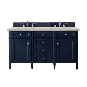 Brittany 60" Double Vanity, Victory Blue, w/ 3 CM Siberian Silestone Top w/FreePower Wireless Charger