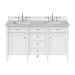 Brittany 60" Double Vanity, Bright White Vanity w/ 3 CM Victorian Silver Silestone Top w/FreePower Wireless Charger