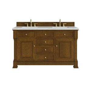 Brookfield 60" Double Vanity, Honey Oak w/ 3 CM Ethereal Noctis Silestone Top w/FreePower Wireless Charger
