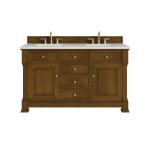 Brookfield 60" Double Vanity, Honey Oak w/ 3 CM Ethereal Noctis Silestone Top w/FreePower Wireless Charger