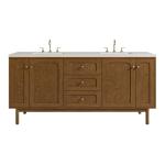 Laurent 72" Double Vanity, Honey Oak w/ 3 CM Siberian Silestone Top w/FreePower Wireless Charger