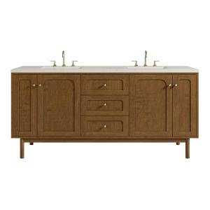 Laurent 72" Double Vanity, Honey Oak w/ 3 CM Siberian Silestone Top w/FreePower Wireless Charger