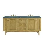 Laurent 72" Double Vanity, Light Natural Oak w/ 3 CM Parisien Bleu Top w/FreePower Wireless Charger