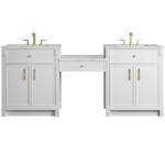 Bellshire 84" Dual Vanity Set with 24" Make-Up Counter, Bright White w/3 cm Ethereal Noctis Silestone Top