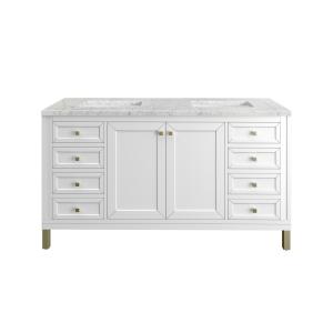Chicago 60" Double Vanity, Glossy White, w/ 3 CM Eternal Jasmine Pearl Silestone® Top w/FreePower Wireless Charger