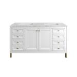 Chicago 60" Double Vanity, Glossy White, w/ 3 CM Eternal Jasmine Pearl Silestone® Top w/FreePower Wireless Charger