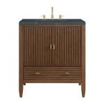 Myrrin 30" Single Vanity, Mid-Century Walnut w/ 3 CM Charcoal Soapstone Silestone Top