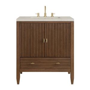 Myrrin 30" Single Vanity, Mid-Century Walnut w/ 3 CM Siberian Silestone Top