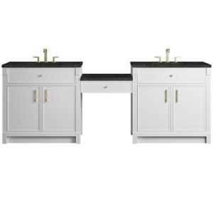 Bellshire 96" Dual Vanity Set with 24" Make-Up Counter, Bright White w/3 cm Phantome Eclos Top