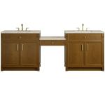 Bellshire 96" Dual Vanity Set with 24" Make-Up Counter, Honey Oak w/3 cm Tajnar Eclos Top