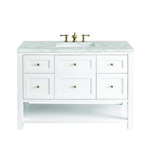 Breckenridge 48" Single Vanity, Bright White w/ 3 CM Victorian Silver Top w/FreePower Wireless Charger