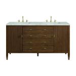 Myrrin 60" Double Vanity, Mid Century Walnut w/ 3 CM Victorian Silver Silestone Top w/FreePower Wireless Charger