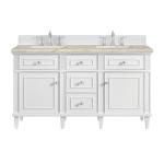 Lorelai 60" Double Vanity, Bright White, w/ 3 CM Tajnar Eclos Top w/FreePower Wireless Charger