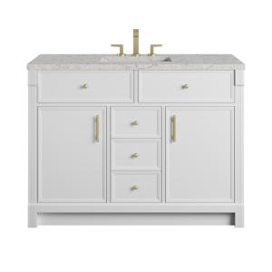 Bellshire 48" Single Vanity, Bright White w/ 3 CM Eternal Jasmine Pearl Silestone Top