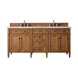 Brittany 72" Double Vanity, Saddle Brown, w/ 3 CM Siberian Silestone Top w/FreePower Wireless Charger
